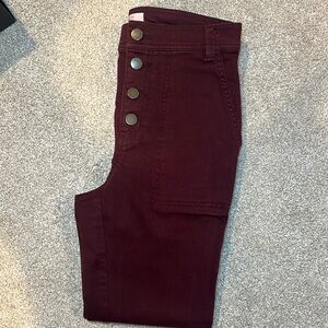 Petite Button Front High Rise Skinny Ankle Pants